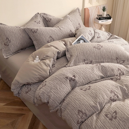 昊川家纺 2025新款全棉双层纱水洗色织大提花四件套 蝶影