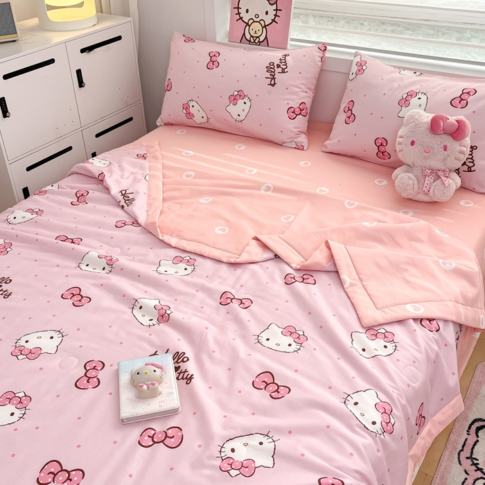 91家纺网 家纺一手货源 找家纺 博雅 2025新款三丽鸥全棉纯棉夏被夏凉被空调被四件套 夏被全棉-粉色蝴蝶结KT