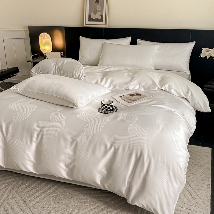 91家纺网 家纺一手货源 找家纺 琪格格纺织 2025春夏新款莱赛尔天丝四件套 莱赛尔 苏乡珠光白