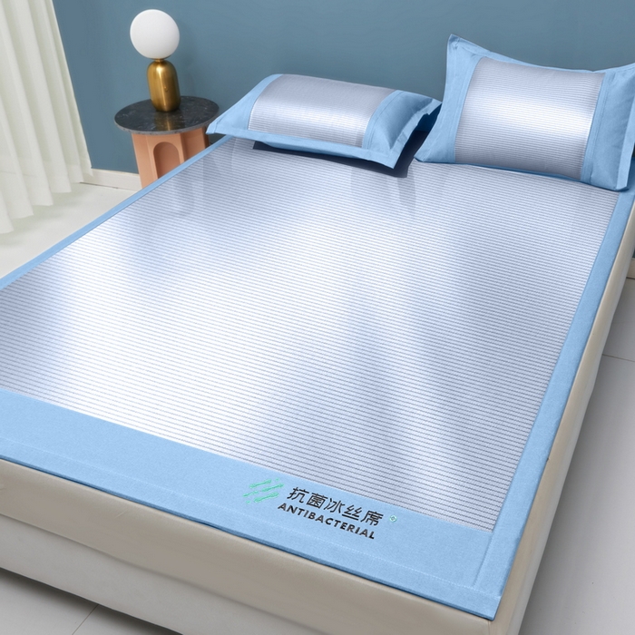 91家纺网 家纺一手货源 找家纺 迪乐妮 2025新款母婴级抗菌床笠款冰丝席 蓝 床单款