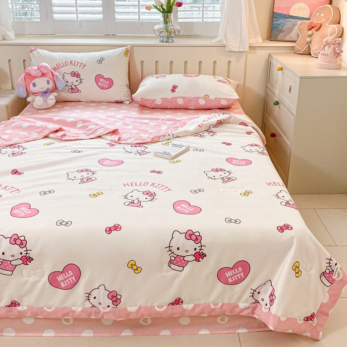 91家纺网 家纺一手货源 找家纺 博雅 2025新款三丽鸥全棉纯棉夏被夏凉被空调被四件套 夏被全棉-蝴蝶结KT