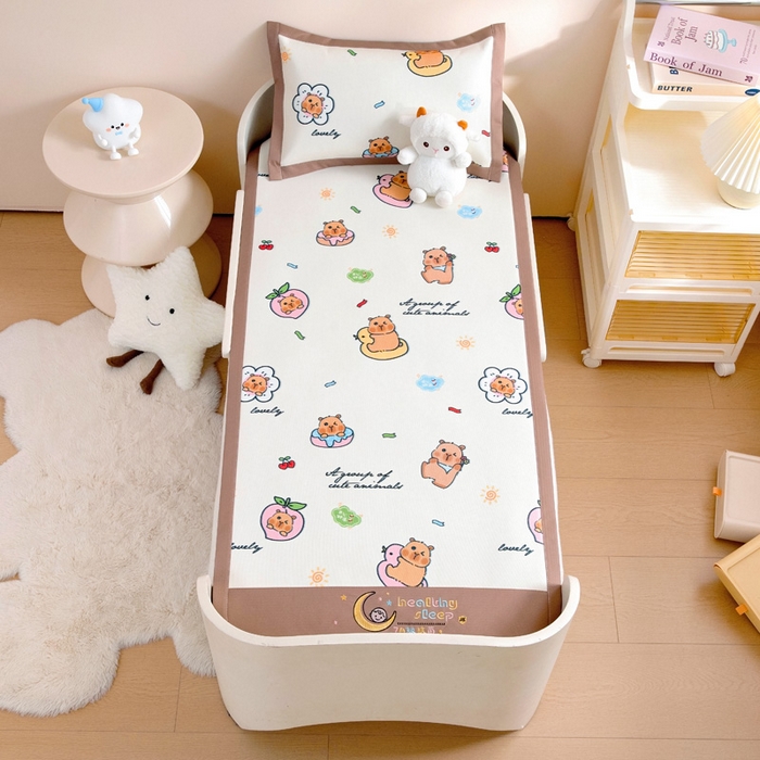 91家纺网 家纺一手货源 找家纺 宝贝优选 2025新款宝贝优选儿童7A抗菌高密绣花冰丝席 可爱巴拉