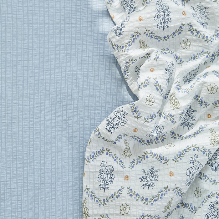 91家纺网 家纺一手货源 找家纺 迪乐妮 2025新款彩竺棉夏被四件套 夕蓝