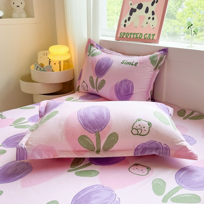 91家纺网 家纺一手货源 找家纺 爱一个家 2023新款芦荟棉双边时尚床裙四件套 郁金香