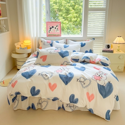 91家纺网 家纺一手货源 找家纺 （总）爱一个家 2023新款芦荟棉双边时尚床裙四件套