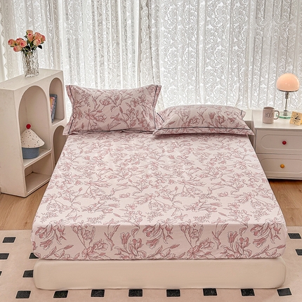 锦罗绣 2025新款全棉13376印花套件单品单床笠 米兰之夜-粉