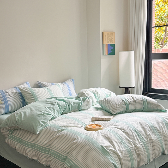 91家纺网 家纺一手货源 找家纺 玖弘家居 2025新款提花全棉四件套-繁星 繁星-湖蓝