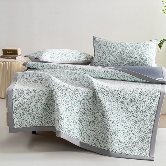 91家纺网 家纺一手货源 找家纺 鑫姿席业 2025新款A类凉感冰豆豆席 雅致床席款-冰豆绿