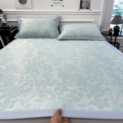 2025新款牛奶丝提花凉感凉席系列床席款 情意浓绿床席款