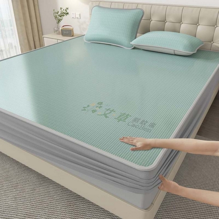 福来临家纺 2025新款艾草驱蚊席三明治款-床席款-床笠款 绿床笠款