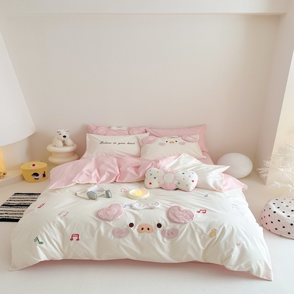 朗莎家纺 2025新款40支全棉水洗五件套 快乐小猪