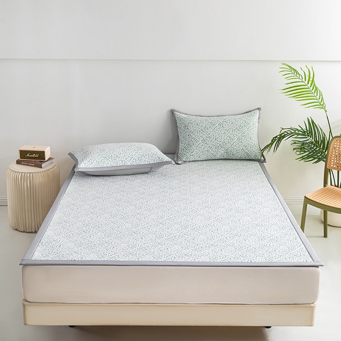 91家纺网 家纺一手货源 找家纺 鑫姿席业 2025新款A类凉感冰豆豆席 雅致床席款-冰豆绿