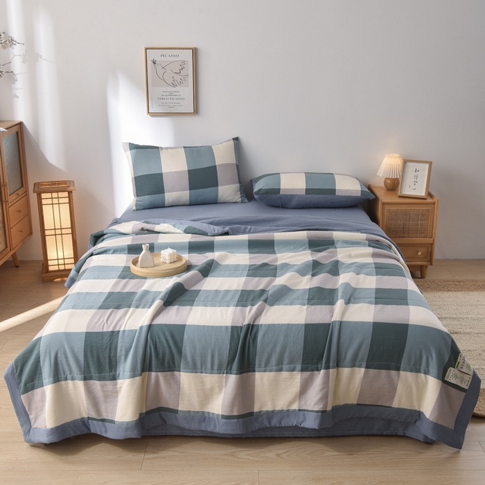 91家纺网 家纺一手货源 找家纺 玉清坊 2025新款色织水洗棉新疆棉花夏被【支持一件代发】 海蓝大格