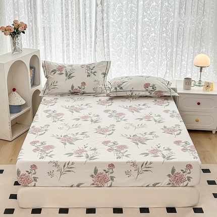 锦罗绣 2025新款全棉13376印花套件单品单床笠 暗香花-红