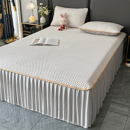 爱洛家纺 2025新款凉感丝豆豆四件套床裙席 浅灰~豆豆