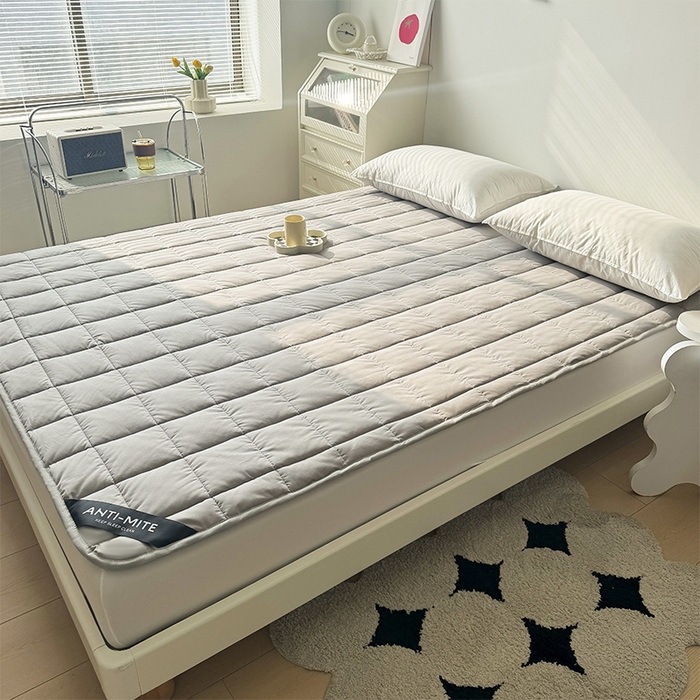 91家纺网 家纺一手货源 找家纺 丽诺床垫 2025新款全棉防螨两用床褥全系列 全棉抗菌两用床褥-灰色