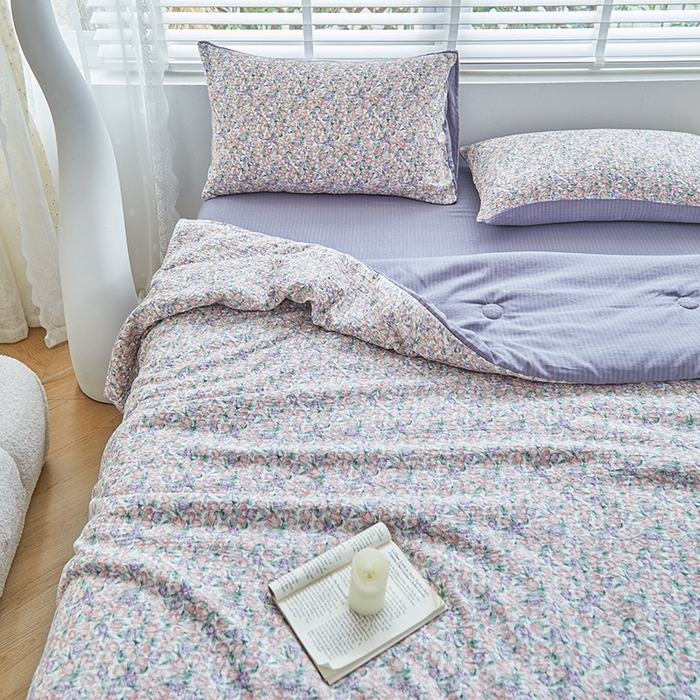91家纺网 家纺一手货源 找家纺 迪乐妮 2025新款彩竺棉夏被四件套 紫郁