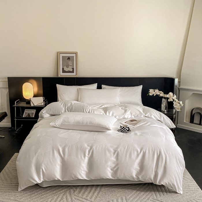 91家纺网 家纺一手货源 找家纺 琪格格纺织 2025春夏新款莱赛尔天丝四件套 莱赛尔 苏乡珠光白