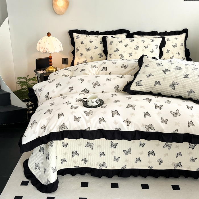 91家纺网 家纺一手货源 找家纺 （总）亿品家纺 2025新款亲肤舒适黑花边床盖四件套