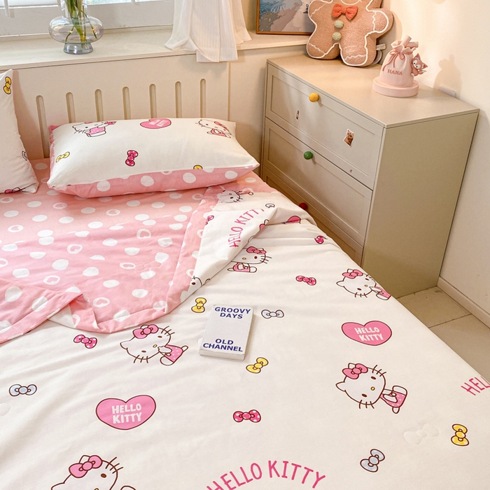 91家纺网 家纺一手货源 找家纺 博雅 2025新款三丽鸥全棉纯棉夏被夏凉被空调被四件套 夏被全棉-蝴蝶结KT