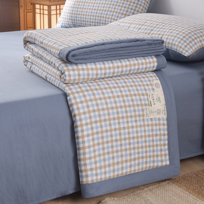 91家纺网 家纺一手货源 找家纺 玉清坊 2025新款色织水洗棉新疆棉花夏被【支持一件代发】 印月-蓝