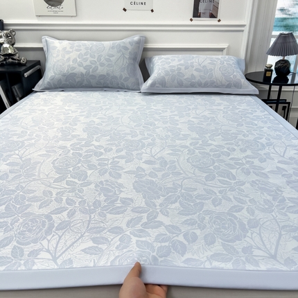 2025新款牛奶丝提花凉感凉席系列床席款 情意浓蓝床席款