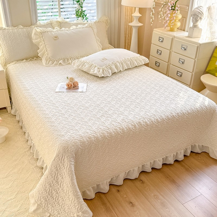 91家纺网 家纺一手货源 找家纺 花香四季家纺 2025新款泡芙小姐双层纱华夫格柔棉夹棉绗缝床盖床垫子单件三件套 泡芙小姐-奶油黄