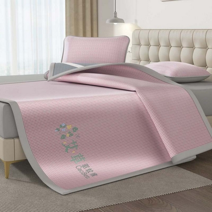 福来临家纺 2025新款艾草驱蚊席三明治款-床席款-床笠款 粉床席款