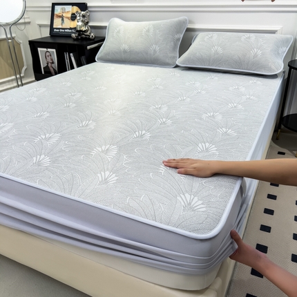 91家纺网 家纺一手货源 找家纺 倾慕家纺 （总）2025新款牛奶丝提花凉感凉席系列床笠款