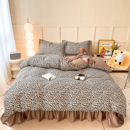 人人爱 2025新款有氧针织棉双层纱床盖款四件套 豹纹