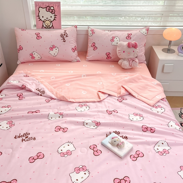 91家纺网 家纺一手货源 找家纺 博雅 2025新款三丽鸥全棉纯棉夏被夏凉被空调被四件套 夏被全棉-粉色蝴蝶结KT