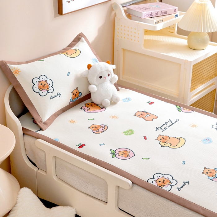 91家纺网 家纺一手货源 找家纺 宝贝优选 2025新款宝贝优选儿童7A抗菌高密绣花冰丝席 可爱巴拉