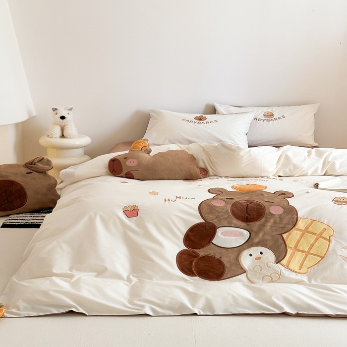 91家纺网 家纺一手货源 找家纺 朗莎家纺 2025新款40支全棉水洗五件套 卡皮巴拉