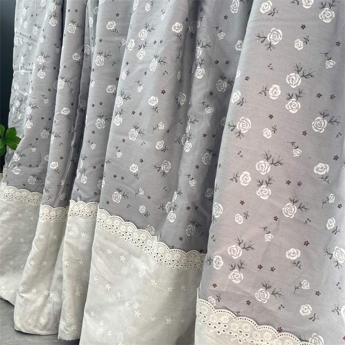 91家纺网 家纺一手货源 找家纺 奈萝家纺 奈萝2025新款全棉13372法式花边纯棉夏被春秋被 灰色玫瑰