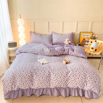 人人爱 2025新款有氧针织棉双层纱床盖款四件套 花语紫