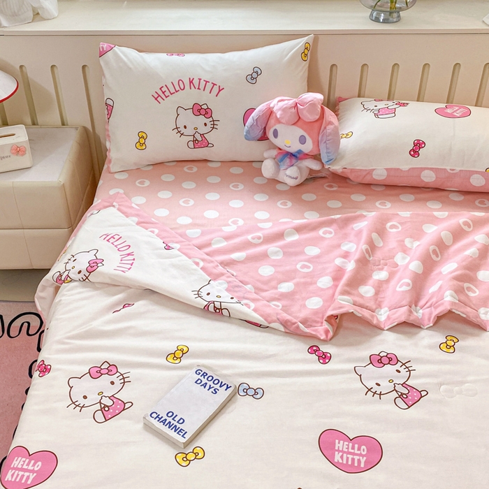 91家纺网 家纺一手货源 找家纺 博雅 2025新款三丽鸥全棉纯棉夏被夏凉被空调被四件套 夏被全棉-蝴蝶结KT