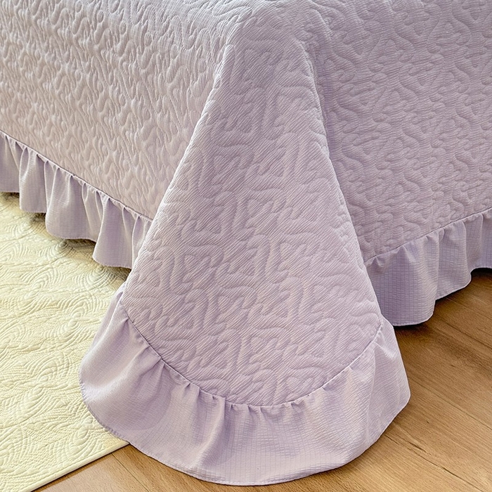 91家纺网 家纺一手货源 找家纺 花香四季家纺 2025新款泡芙小姐双层纱华夫格柔棉夹棉绗缝床盖床垫子单件三件套 泡芙小姐-紫