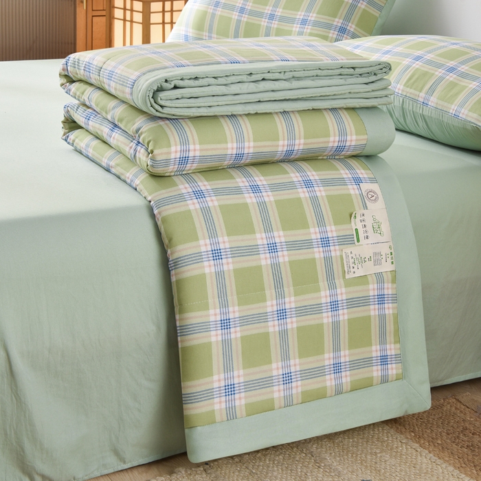 91家纺网 家纺一手货源 找家纺 玉清坊 2025新款色织水洗棉新疆棉花夏被【支持一件代发】 罗宾-绿