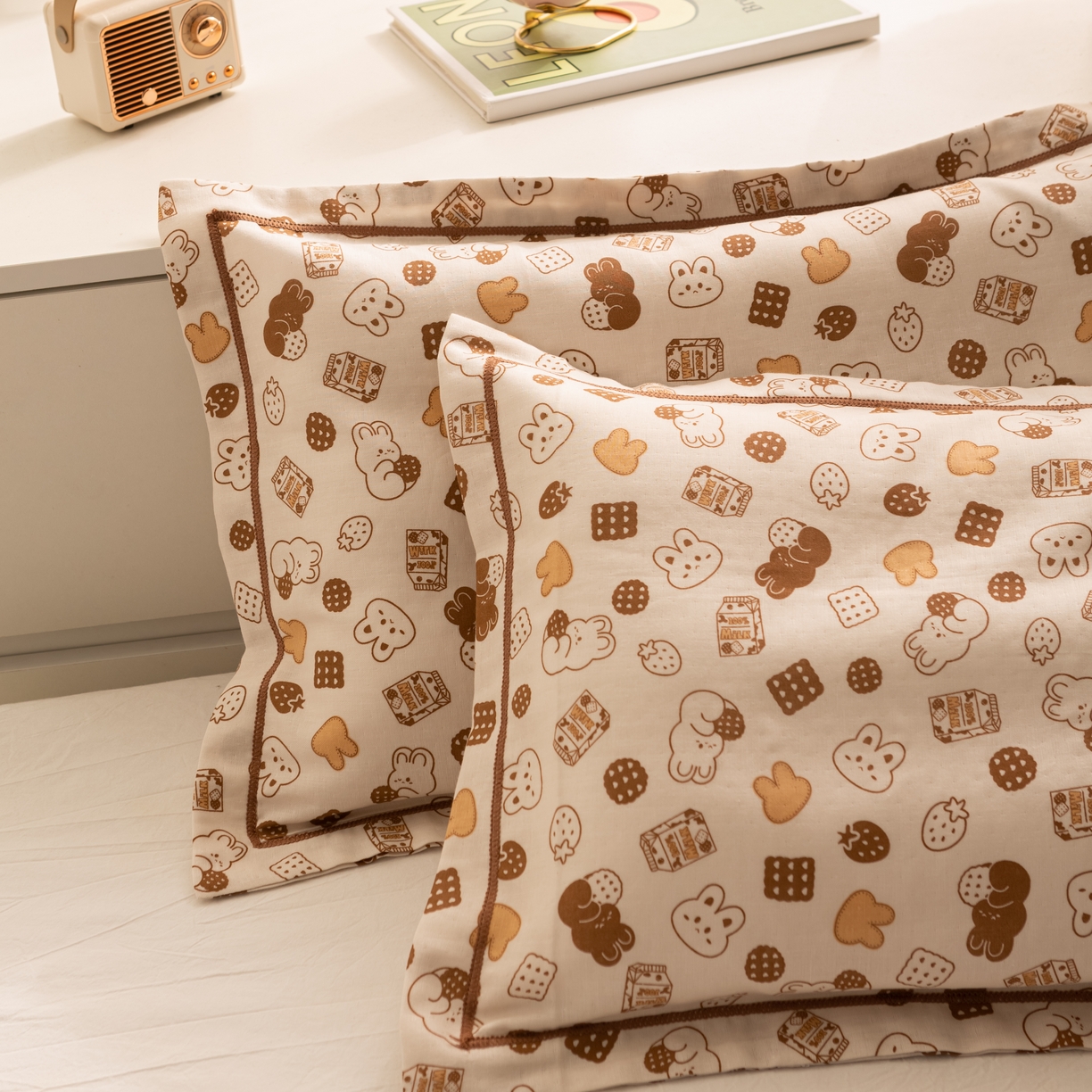 91家纺网 家纺一手货源 找家纺 萌番宝 2025新款A类全棉纯棉水洗双层纱卡通儿童单枕套信封枕单枕套 枕套单件 饼干兔