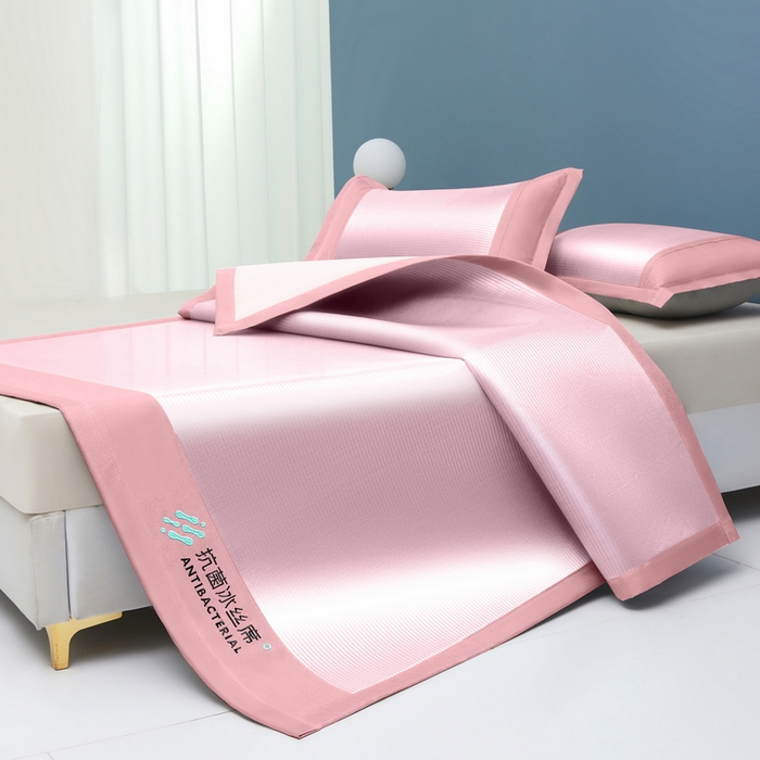 91家纺网 家纺一手货源 找家纺 迪乐妮 2025新款母婴级抗菌床笠款冰丝席 粉 床单款