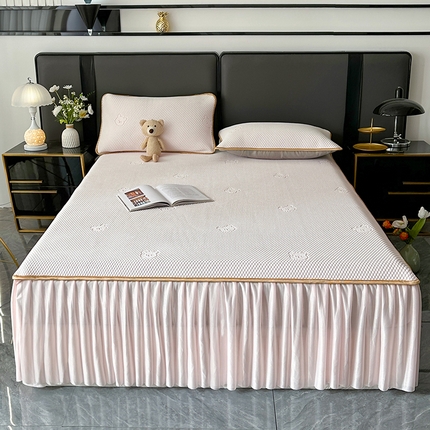 爱洛家纺 2025新款凉感丝豆豆床裙席 粉玉~小熊