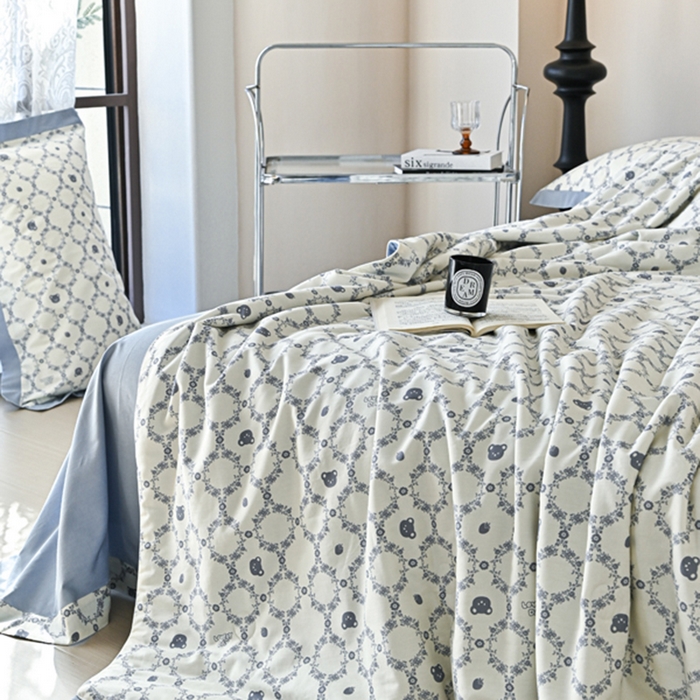 91家纺网 家纺一手货源 找家纺 佳居缘 2025新款天丝棉大豆印花夏被四件套 蓝调