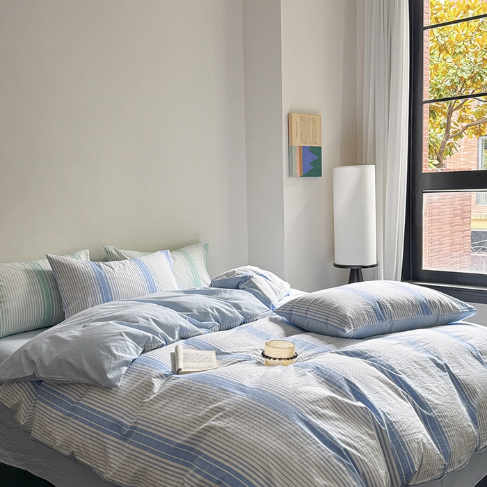 91家纺网 家纺一手货源 找家纺 玖弘家居 2025新款提花全棉四件套-繁星 繁星-蓝