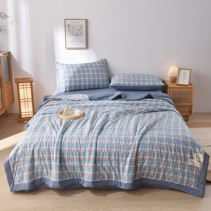 91家纺网 家纺一手货源 找家纺 玉清坊 2025新款色织水洗棉新疆棉花夏被【支持一件代发】 洛卡-蓝