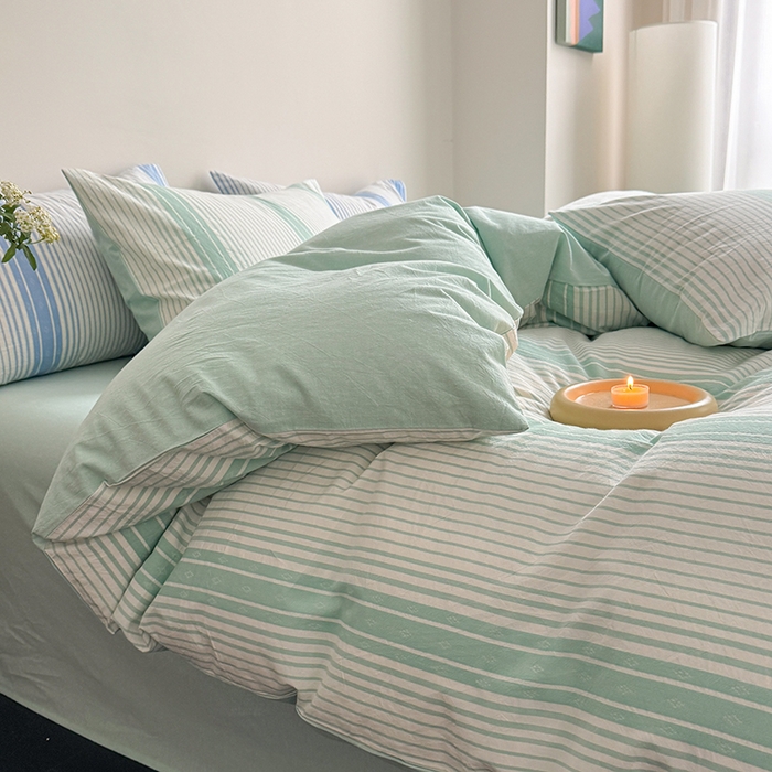 91家纺网 家纺一手货源 找家纺 玖弘家居 2025新款提花全棉四件套-繁星 繁星-湖蓝