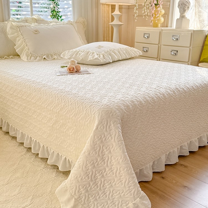 91家纺网 家纺一手货源 找家纺 花香四季家纺 2025新款泡芙小姐双层纱华夫格柔棉夹棉绗缝床盖床垫子单件三件套 泡芙小姐-奶油黄