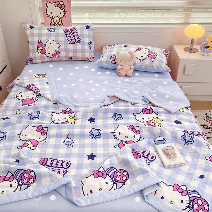 91家纺网 家纺一手货源 找家纺 博雅 2025新款三丽鸥全棉纯棉夏被夏凉被空调被四件套 夏被全棉-气球KT