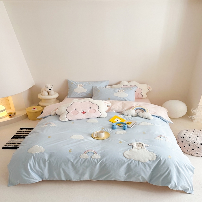 91家纺网 家纺一手货源 找家纺 朗莎家纺 2025新款40支全棉水洗五件套 喜羊羊