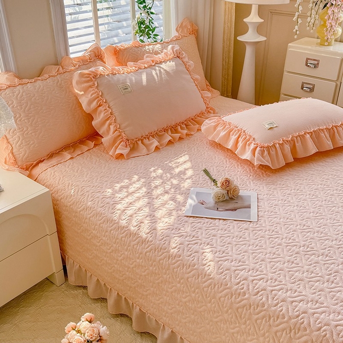 91家纺网 家纺一手货源 找家纺 花香四季家纺 2025新款泡芙小姐双层纱华夫格柔棉夹棉绗缝床盖床垫子单件三件套 泡芙小姐-玉