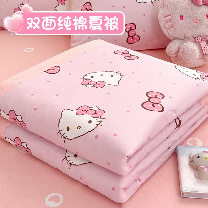 91家纺网 家纺一手货源 找家纺 博雅 2025新款三丽鸥全棉纯棉夏被夏凉被空调被四件套 夏被全棉-粉色蝴蝶结KT